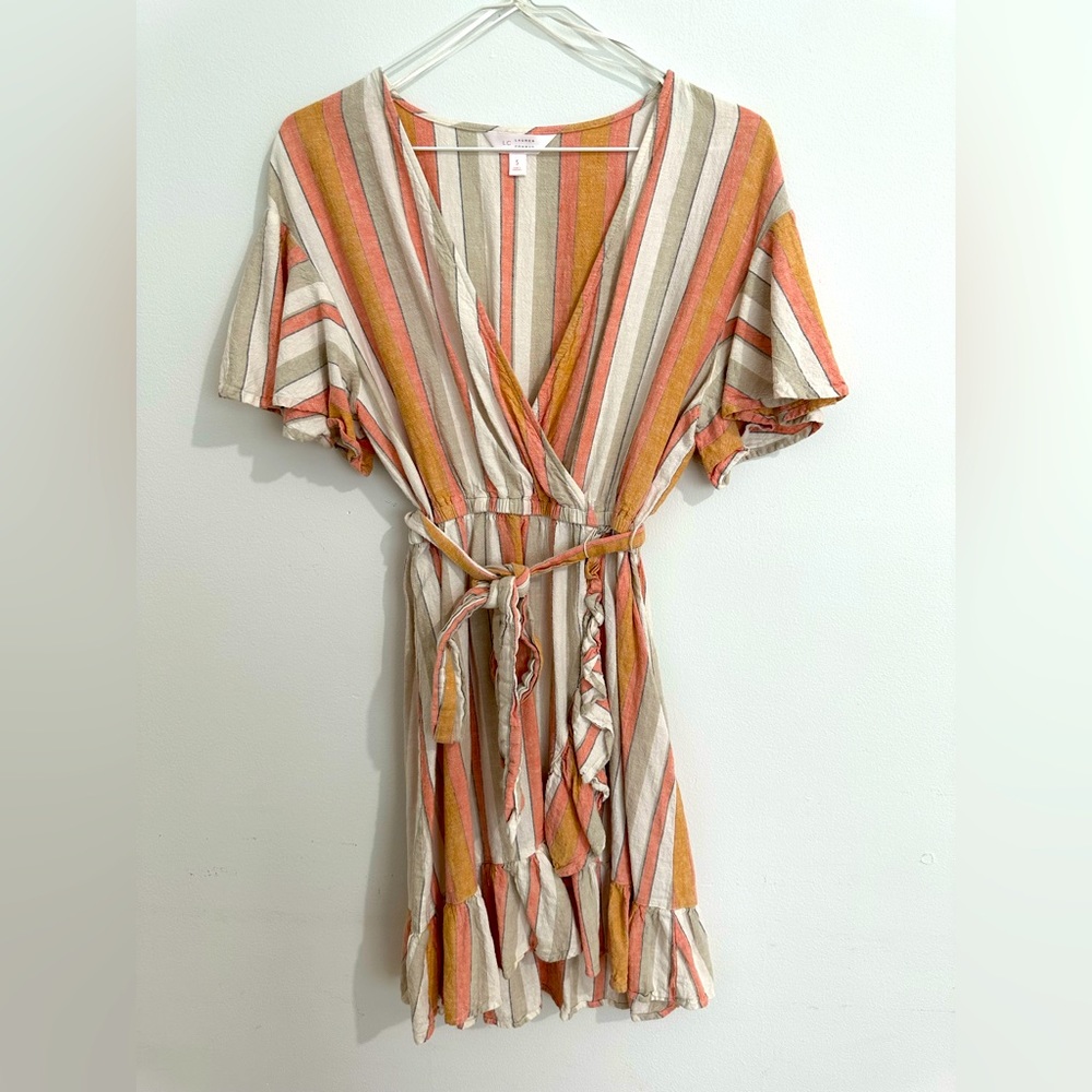 LC Lauren Conrad striped ruffle wrap dress